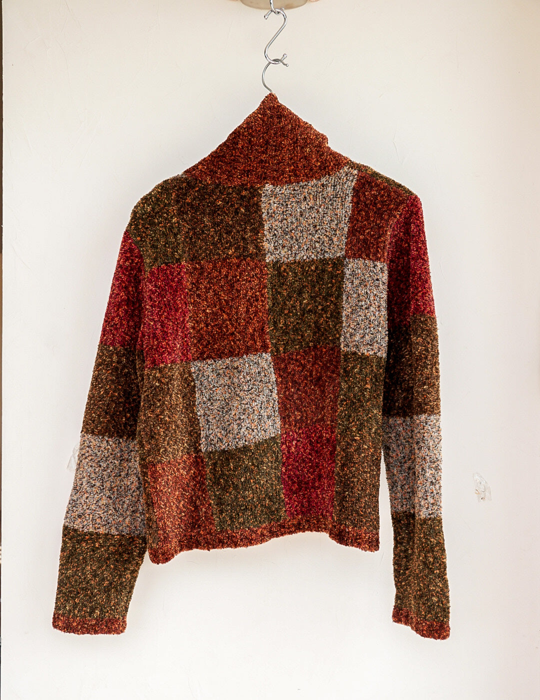 Pull pilou pilou patchwork rouge vert automne