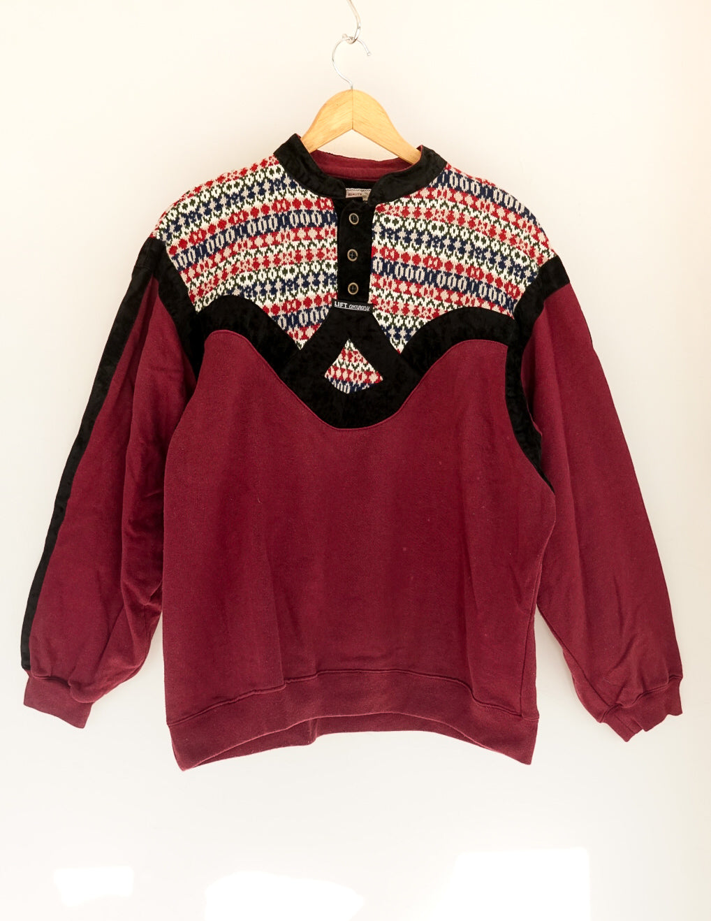 Sweat bordeaux à empiècement 80's