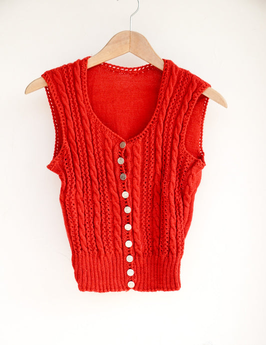 Gilet sans manches rouge en maille