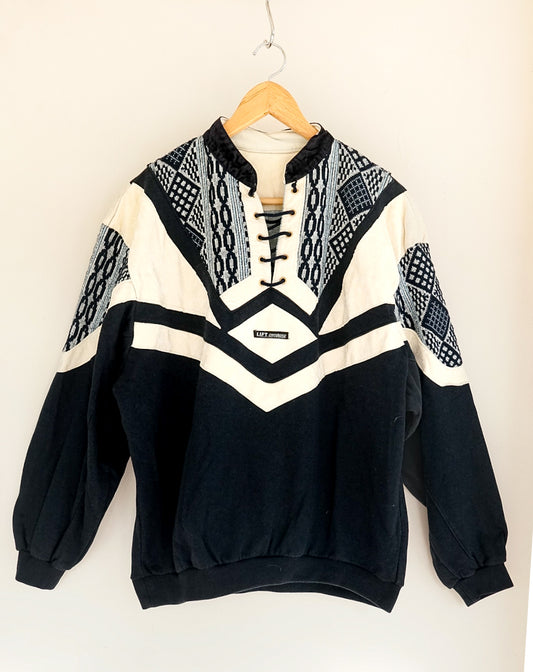 Sweat noir empiècement velours 80's