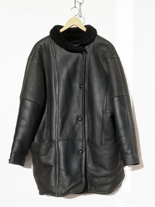 Manteau peau lainé noir