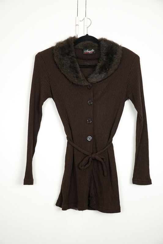 Gilet mi long col fausse fourrure